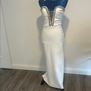 Strapless White and Blue Sequin Dress